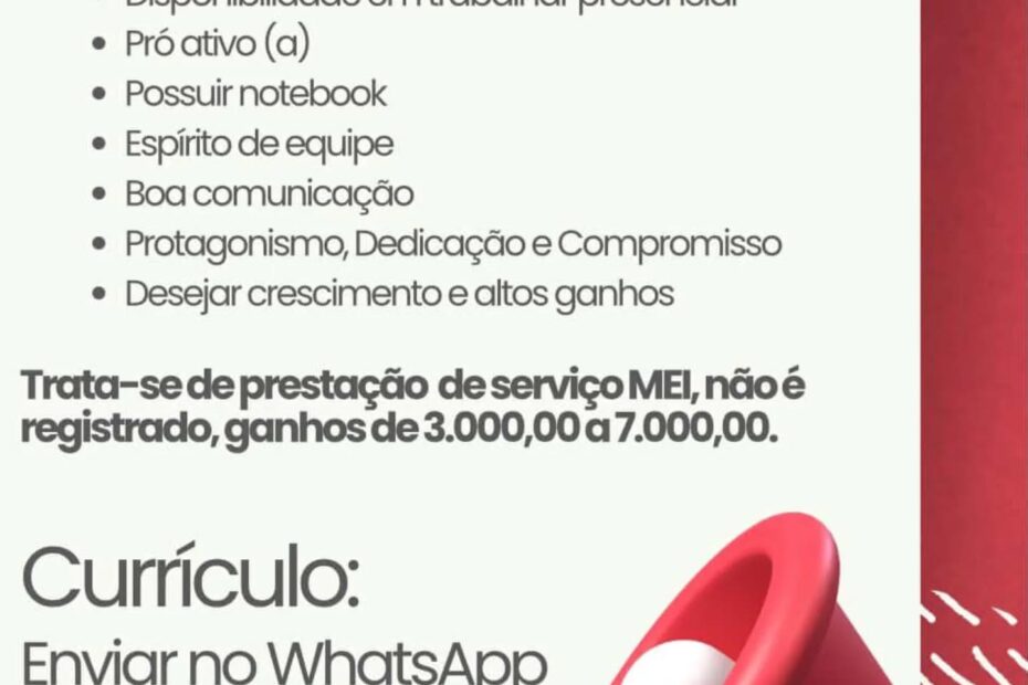Vaga para consultor comercial Presencial em Campo Grande MS Para quem