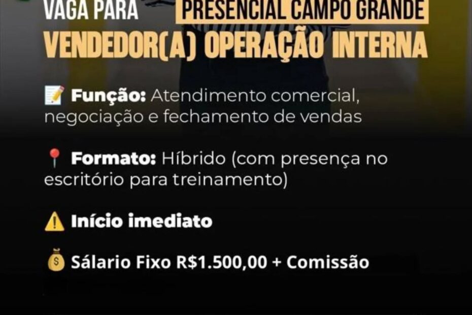 VAGA PARA VENDEDOR(A) OPERAO INTERNA Se você manda bem na
