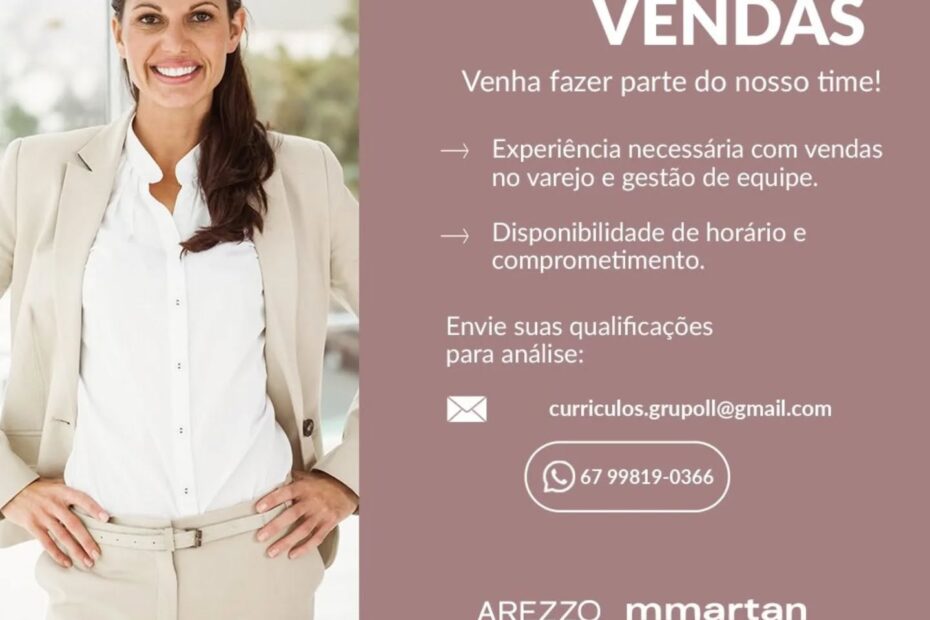 VAGA ABERTA: GERENTE DE VENDAS Venha fazer parte do nosso time de