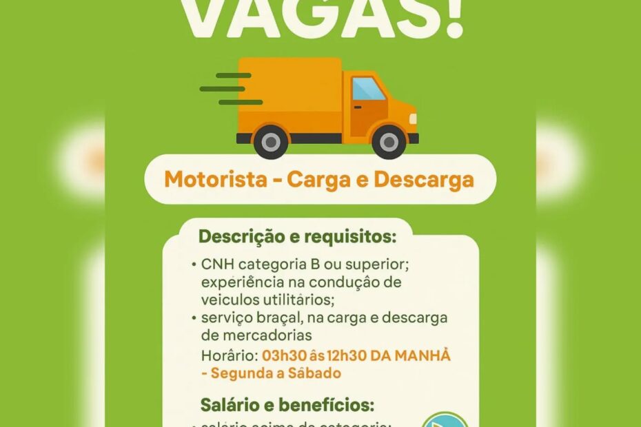 Vaga para Motorista Carga e Descarga Estamos contratando! Venha