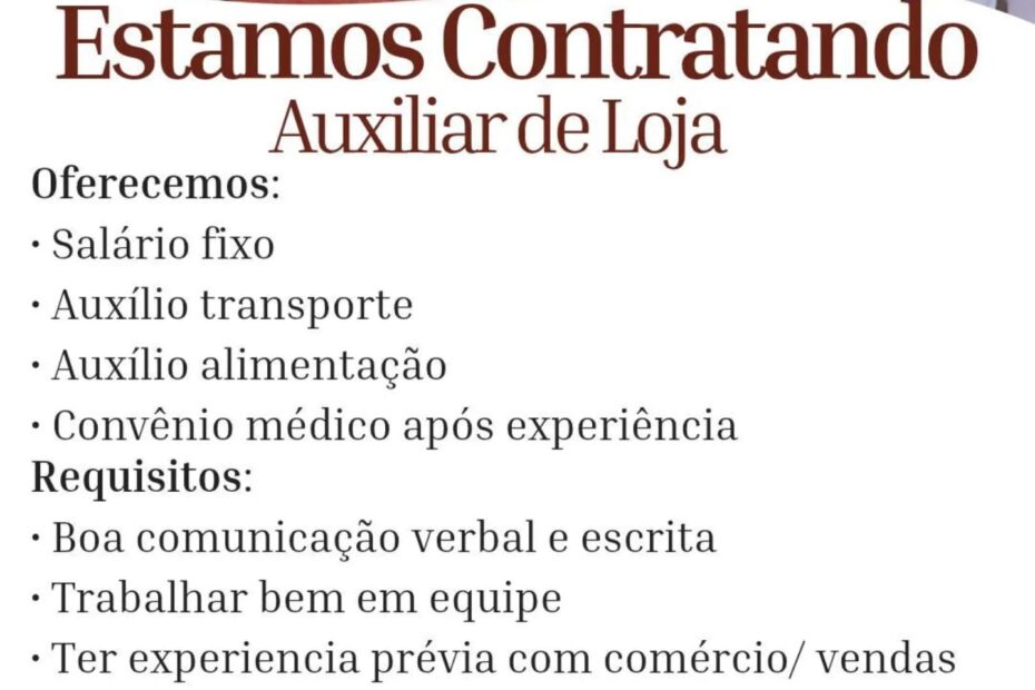 Oportunidade de Trabalho! Se você é comunicativa, gosta de vendas